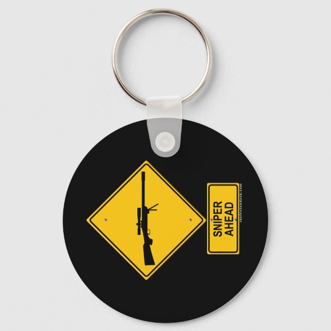 Sniper Ahead Warning Sign Key Ring (Front)