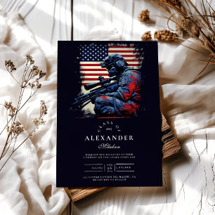 Sniper Soldier American Flag Graduation Invitation