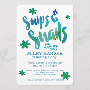 Snips and Snails Watercolor Baby Shower Invitation