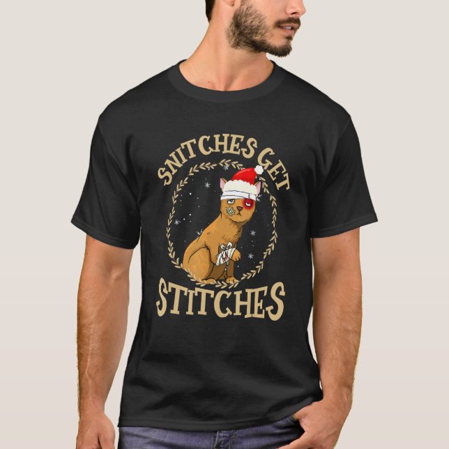 Snitches Get Stitches Cute Cat Family Matching T-Shirt (Front)