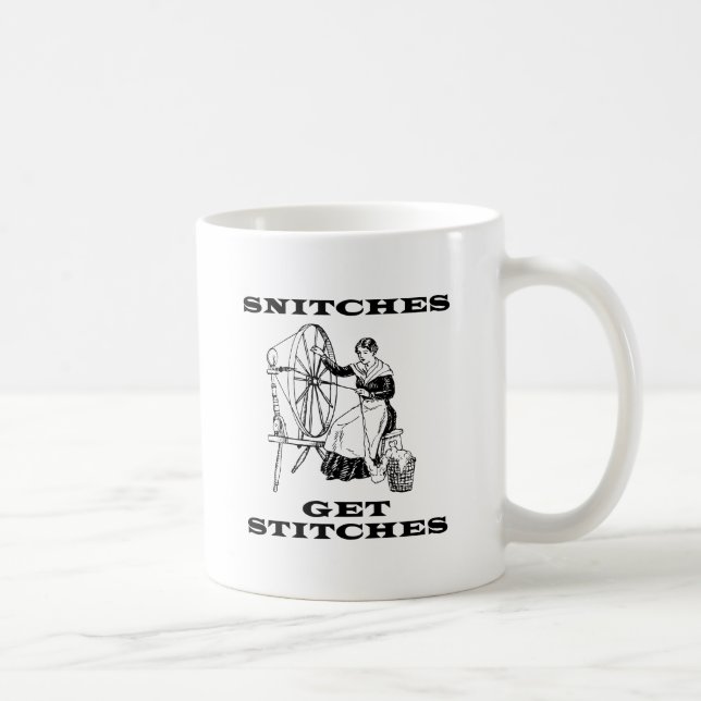 Snitches Get Stitches Sewing Seamstress Pun Coffee Mug (Right)