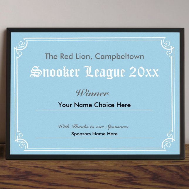 Snooker Competition Winner's Certificate Poster (Creator Uploaded)