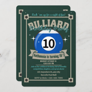 Snooker Invite Pool Birthday Party Billiards Ball