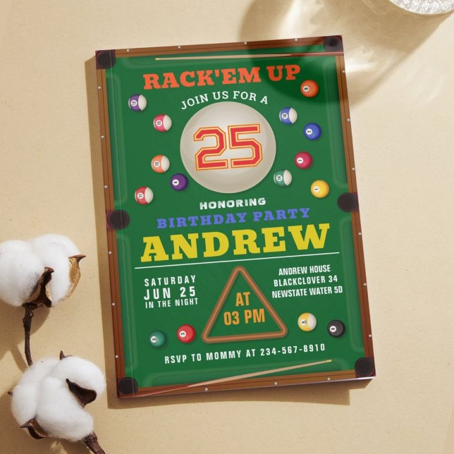 Snooker Pool Birthday Party Invitation (Snooker Invitation Pool Birthday)