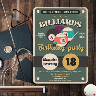 Snooker Pool Birthday Party Invitation Billiards 