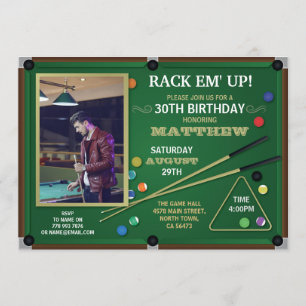 Snooker Pool Birthday Party Sports Hall Rack Photo Invitation