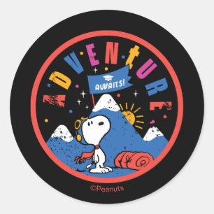 Snoopy Adventure Awaits Graduation Mountain Design Classic Round Sticker