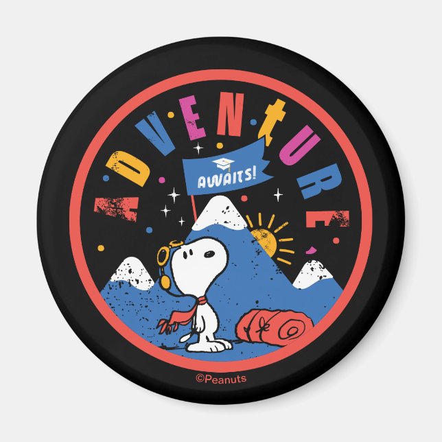 Snoopy Adventure Awaits Graduation Mountain Design Magnet (Front)