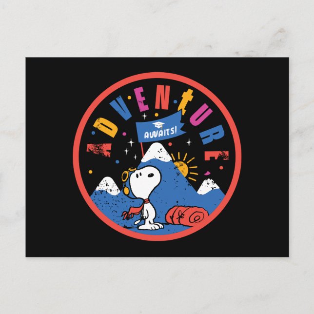 Snoopy Adventure Awaits Graduation Mountain Design Postcard (Front)