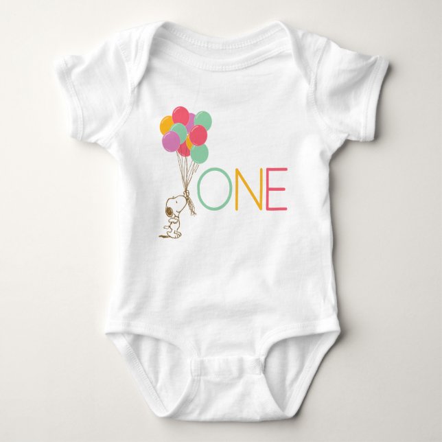 Snoopy and Balloons 1st Birthday Baby T-Shirt Baby Bodysuit (Front)