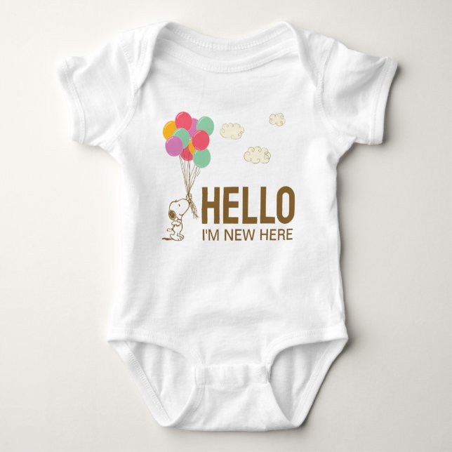 Snoopy and Balloons | Baby Shower |'m New Here Bodysuit (Front)
