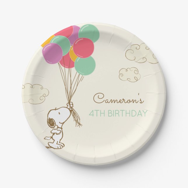 Snoopy and Balloons Birthday Paper Plate (Front)