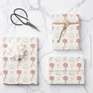 Snoopy and Balloons Birthday Wrapping Paper Sheet