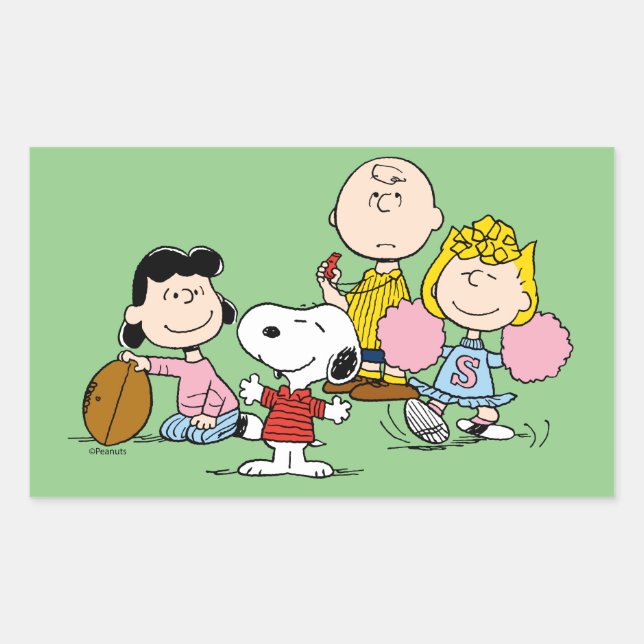 Snoopy and the Gang Play Football Rectangular Sticker (Front)