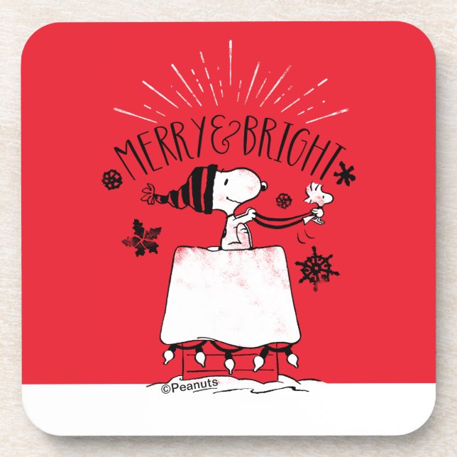 Snoopy and Woodstock - Merry & Bright Coaster (Front)