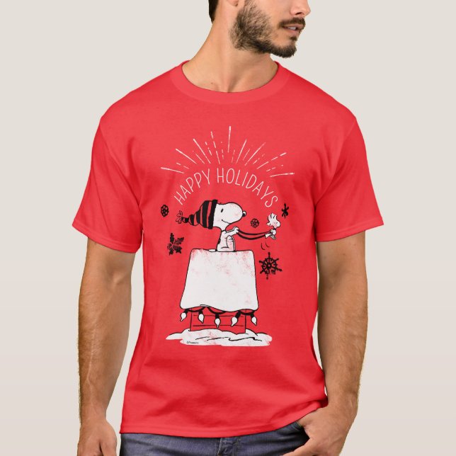 Snoopy and Woodstock - Merry & Bright T-Shirt (Front)