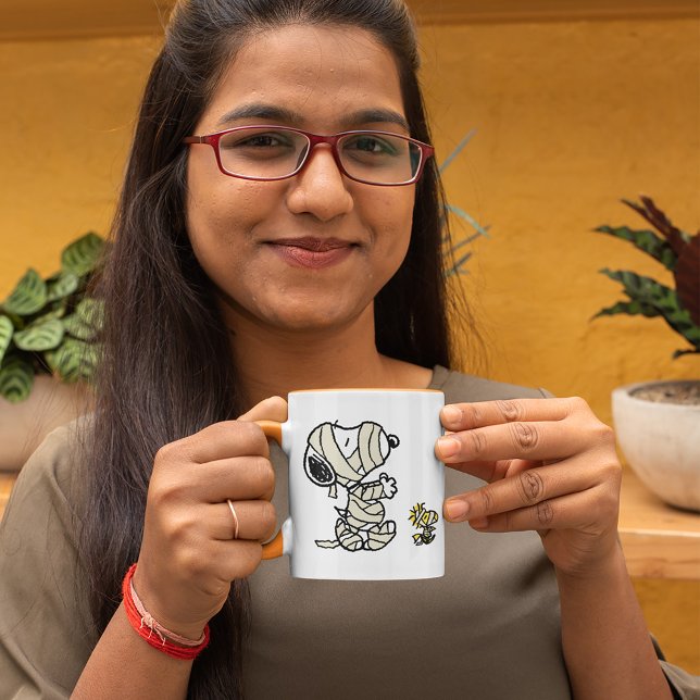 Snoopy and Woodstock Mummies Mug (Person holding mug)