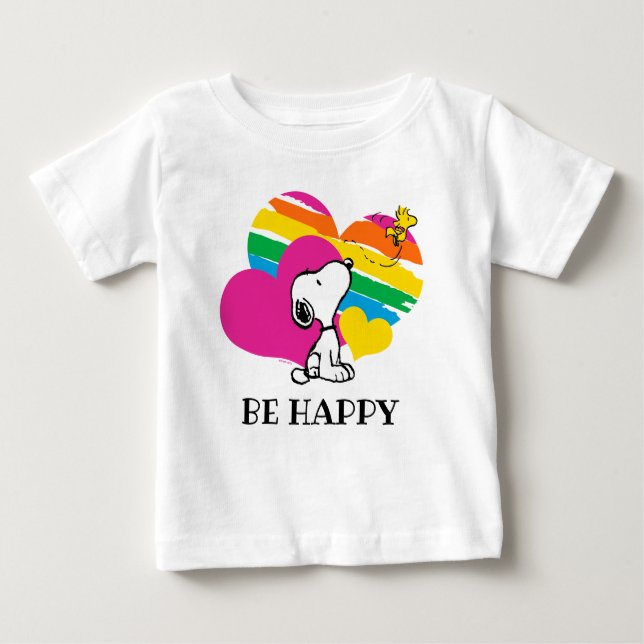 Snoopy and Woodstock | Rainbow Hearts Baby T-Shirt (Front)