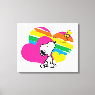 Snoopy and Woodstock Rainbow Hearts Canvas Print