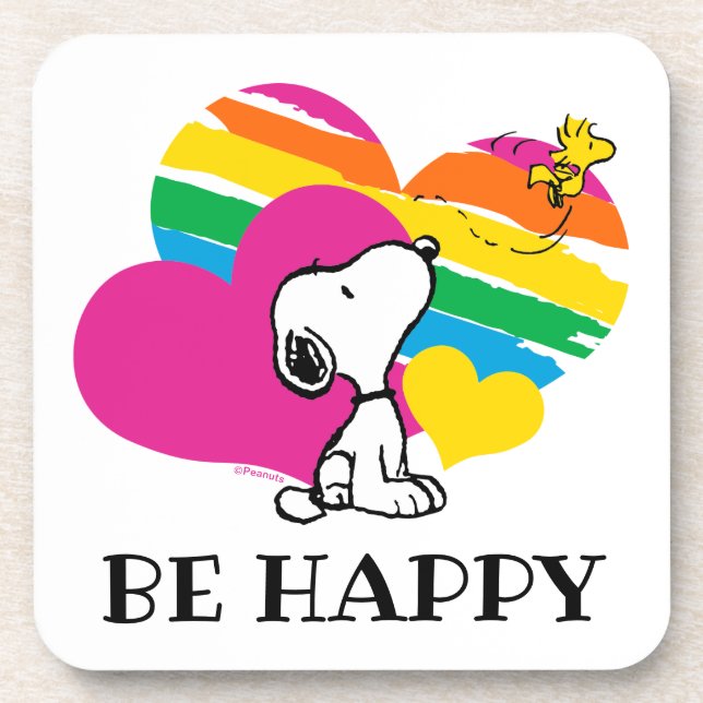 Snoopy and Woodstock | Rainbow Hearts Coaster (Front)