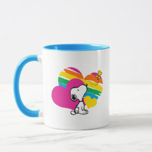 Snoopy and Woodstock   Rainbow Hearts Mug