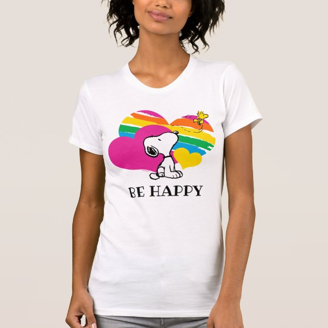 Snoopy and Woodstock | Rainbow Hearts T-Shirt (Front)