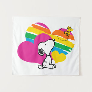 Snoopy and Woodstock   Rainbow Hearts Tapestry