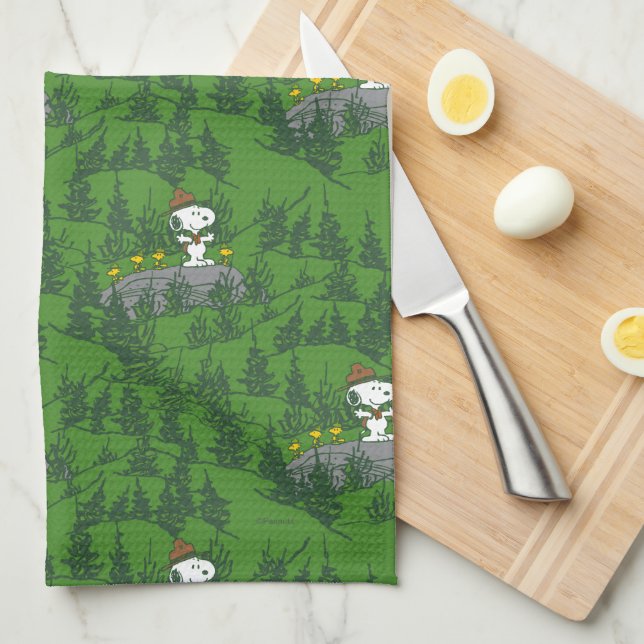 Snoopy Beagle Scout Hiking Pattern Tea Towel (Quarter Fold)