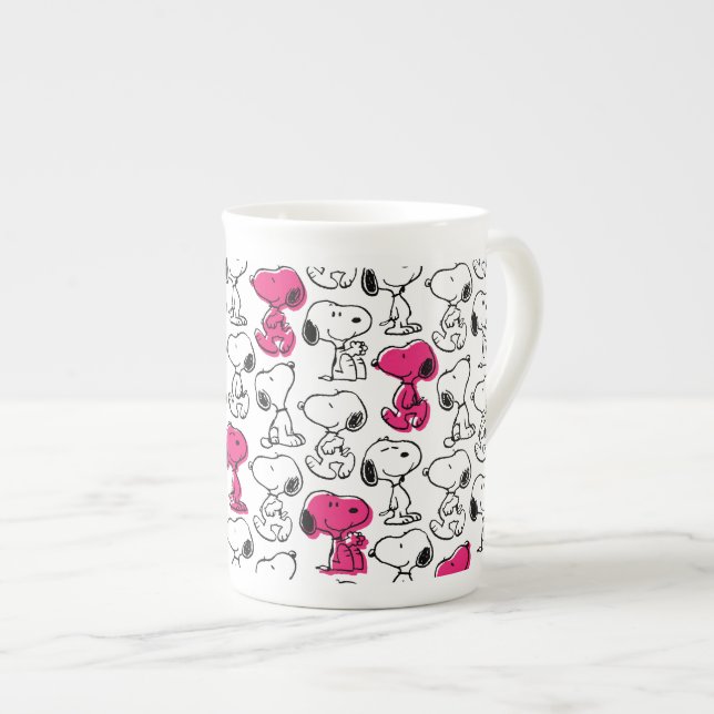 Snoopy Black & Magenta Pattern Bone China Mug (Front Right)