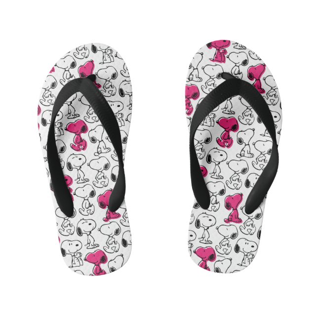 Snoopy Black & Magenta Pattern Kid's Thongs (Footbed)