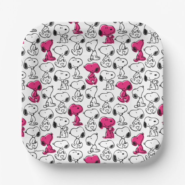 Snoopy Black & Magenta Pattern Paper Plate (Front)
