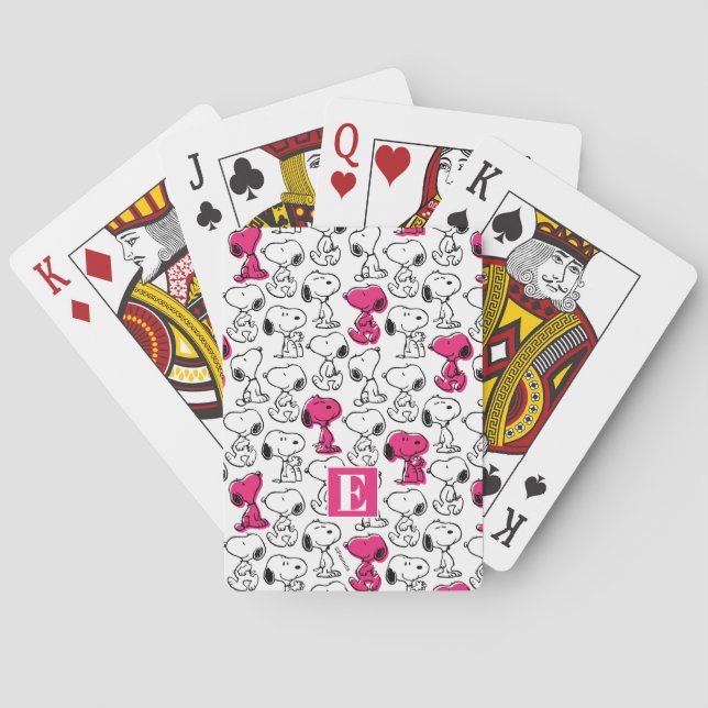 Snoopy Black & Magenta Pattern Playing Cards (Back)