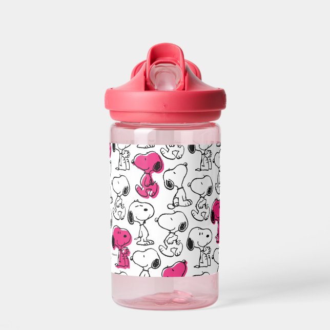 Snoopy Black & Magenta Pattern Water Bottle (Front)