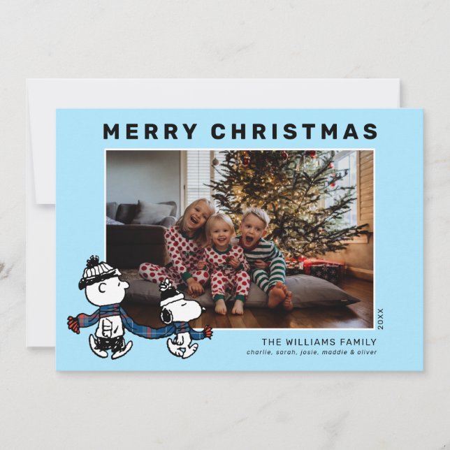 Snoopy & Charlie Winter Scarf Christmas Photo Holiday Card (Front)