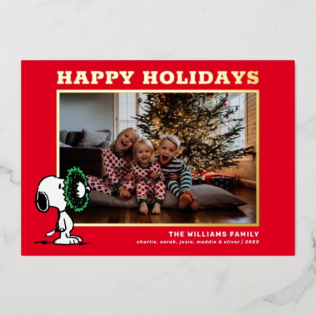 Snoopy Christmas Family Photo Foil Holiday Card (Front)