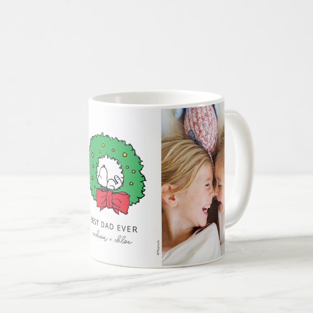 Snoopy Christmas Wreath | Best Dad Photo Coffee Mug (Front Right)