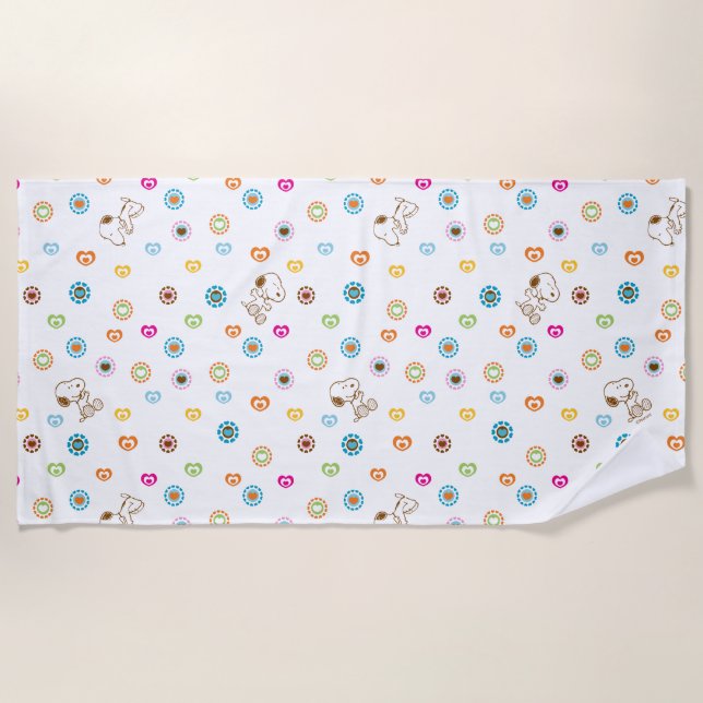 Snoopy Colourful Hearts Pattern Beach Towel (Front)