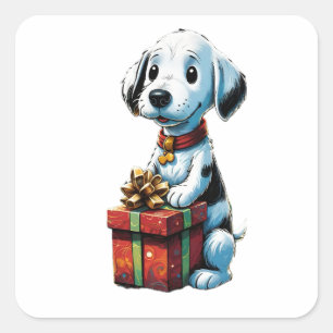 Snoopy dog holding a box gifts square sticker