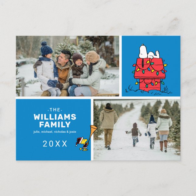 Snoopy Doghouse Christmas Family Photo Collage Holiday Postcard (Front)
