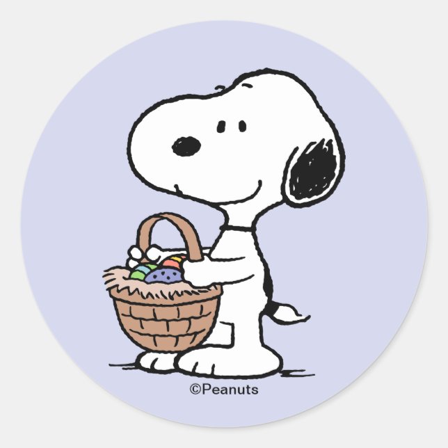 Snoopy Easter Basket Classic Round Sticker (Front)