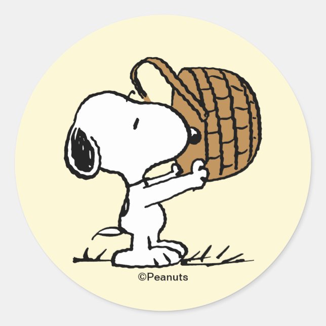 Snoopy Easter Beagle Basket Classic Round Sticker (Front)