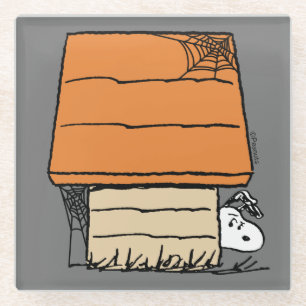 Snoopy Halloween Spider Web Doghouse Glass Coaster