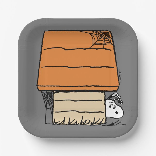 Snoopy Halloween Spider Web Doghouse Paper Plate (Front)