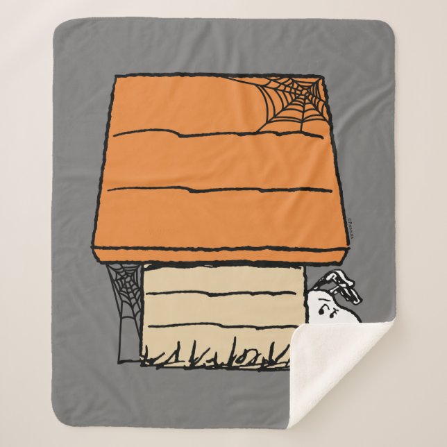 Snoopy Halloween Spider Web Doghouse Sherpa Blanket (Front)