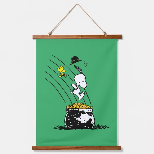 Snoopy Jumping into Pot of Gold Hanging Tapestry (Front)