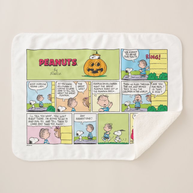 Snoopy & Linus | The Great Pumpkin News Sherpa Blanket (Front (Horizontal))