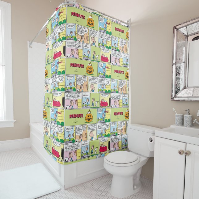 Snoopy & Linus | The Great Pumpkin News Shower Curtain (In Situ)