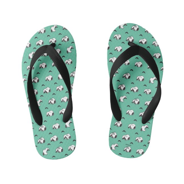 Snoopy Moustaches & Teal Pattern Kid's Thongs (Footbed)
