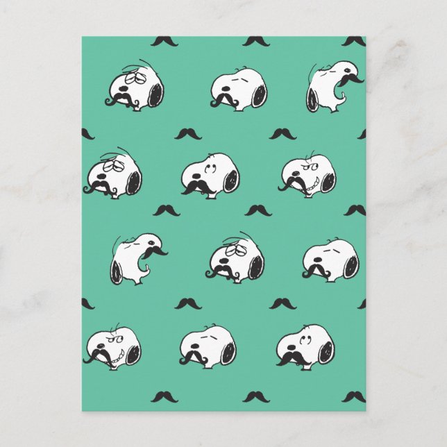 Snoopy Moustaches & Teal Pattern Postcard (Front)