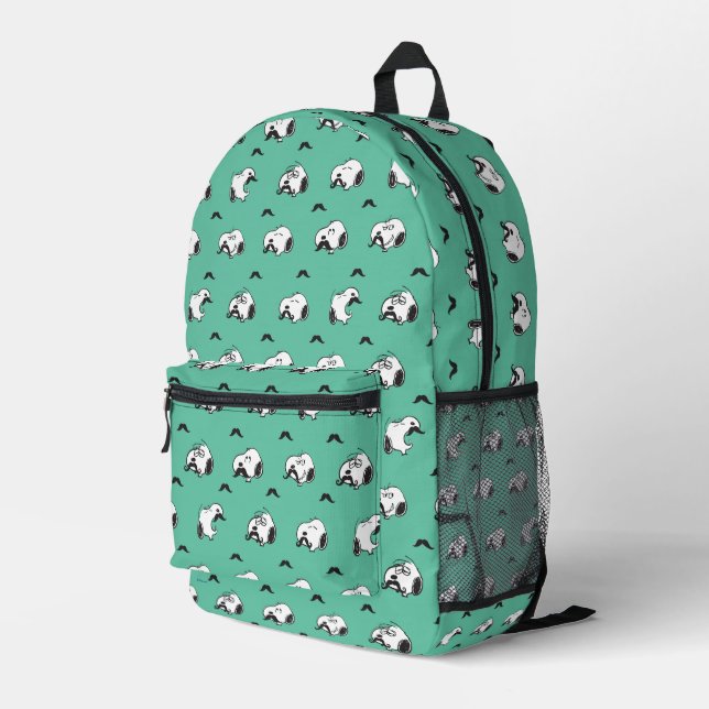 Snoopy Moustaches & Teal Pattern Printed Backpack (Back Corner Right)